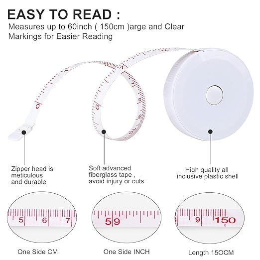 12 Pack Soft Retractable Measuring Tape - Tape Measure for Body Measuring Metric Tape Measure Double Scale Soft Tape Measure for Body Fabric Sewing Tailor Cloth Knitting Home Craft Measurements