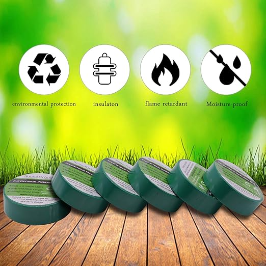 Electrical Tape Green 6 Pack 3/4-Inch by 30 Feet, Voltage Level 600V Dustproof, Adhesive for General Home Vehicle Auto Car Power Circuit Wiring Green