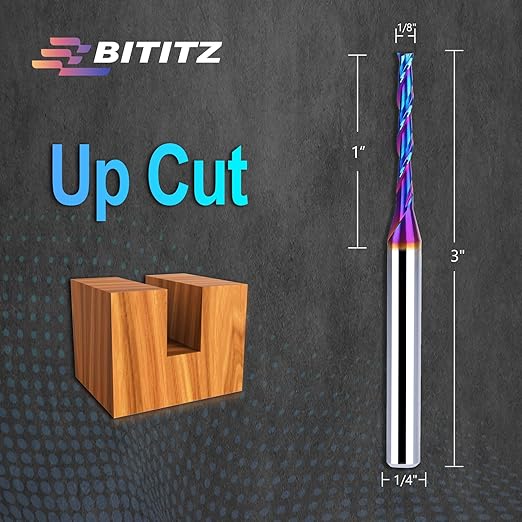 2PCS Upcut Spiral Router Bit 1/4 Inch Shank 1/8 Inch Cutting Diameter 1 inch Cutting Length with Extra Long Life Coating CNC Router Bits End Mill for Wood Cutting, Slot Mortise, Engraving