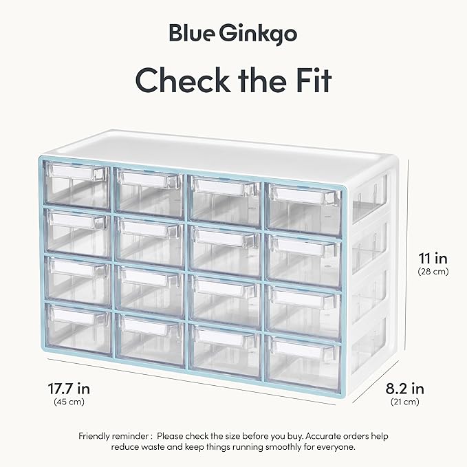 Blue Ginkgo Medium 16-Drawer Cabinet – Stackable Clear Organizer - Image 2