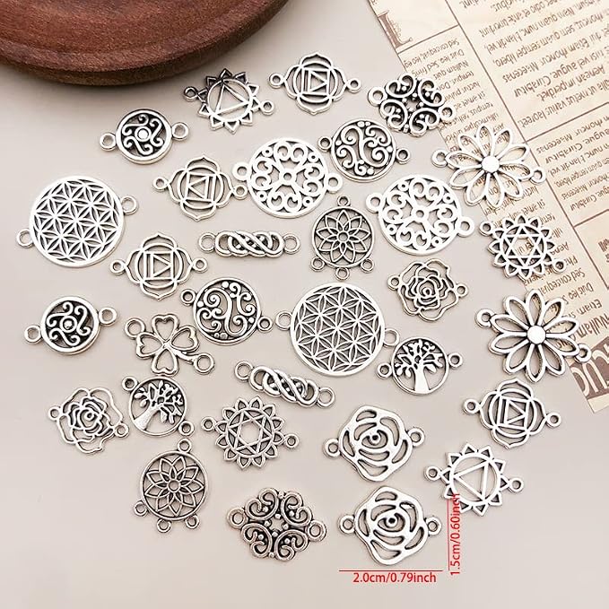 WOCRAFT 120pcs Antique Silver Flower Connector Charms - Image 2