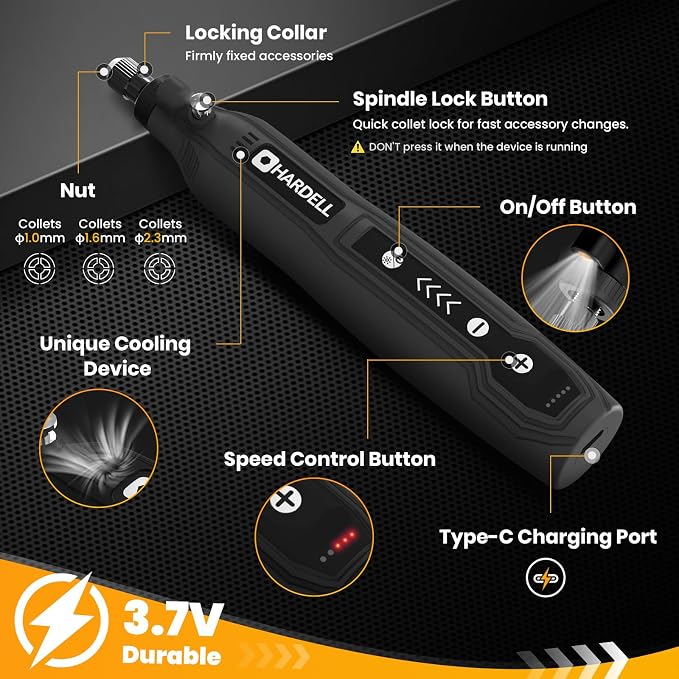 HARDELL Mini Cordless Rotary Tool Kit, 5-Speed and USB Charging - Image 2