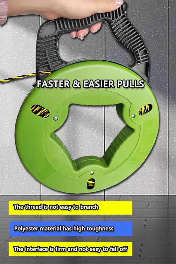 Electrical Fish Tape 1/6-Inch x 100-Foot Fish tape Wire Puller 100ft PET Diameter 3 Wires Twisted with Guide Spring Optimized Housing and Handle Wire Threader Wire Puller【4.5mm*30m】