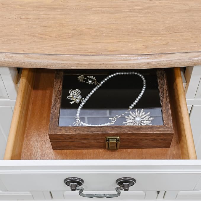 MOOCA Tempered-Glass Top 2 pieces Set Small Wooden Jewelry Display Case - Image 9