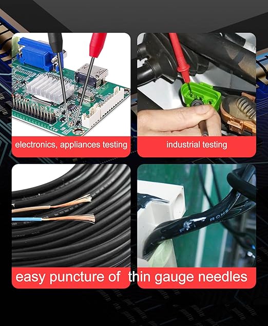 4 Pack 2mm Extended Needle Test Probes, 600V/10A Non-Destructive Insulation Wire Piercing Needle Stainless Steel Extra Thin Electrical Needle multimeter Probe for Fluke Meter Test Lead (Black-Red)