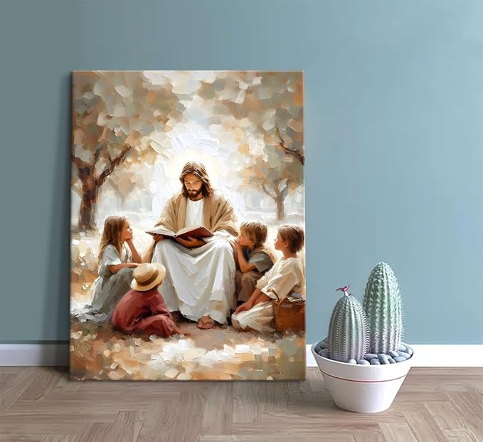 Jesus With Children Canvas Wall Art, 16x24in | Jesus Teaching Children Picture - Image 9