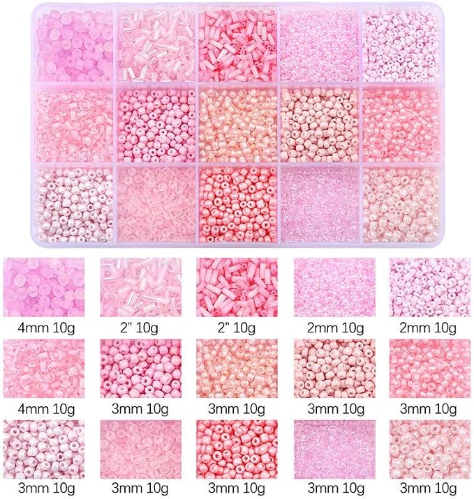 15 Grid Pink Glass Seed Bugle Tube Beads Kit - Image 3