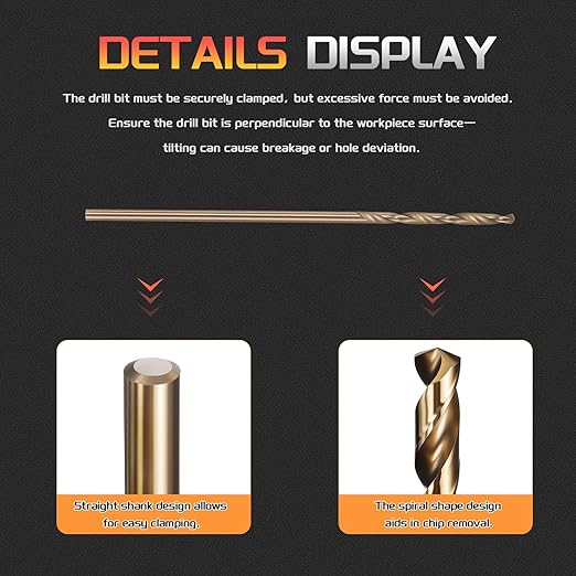 Drill Bit, #54 Cutting Diameter, 4341 HSS Gold Finish 118° Cutting Angle Number Jobber Bits - (Applications: for Drilling Soft Metal Plastic Wood), 5-Pieces