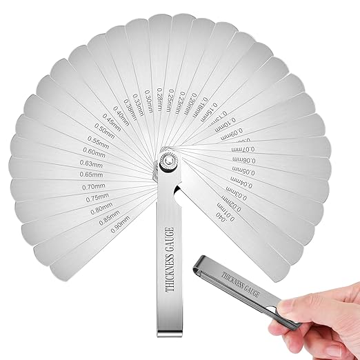 32 Blades Stainless Steel Feeler Gauge, Metric and Imperial Gap Measuring Tool Width and Thickness Feeler Gage Gauge for Spark Plug, Valve Adjustment Tool, 0.02-1.00 mm (0.0008-0.040 Inch)