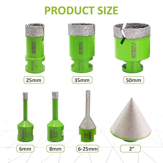 Diamond Core Drill Bits Set - 6/8/25/35/50mm+6-25mm Hole Saw Kit with 2" Tile Chamfer Bit for Porcelain, Ceramic, Granite, Marble
