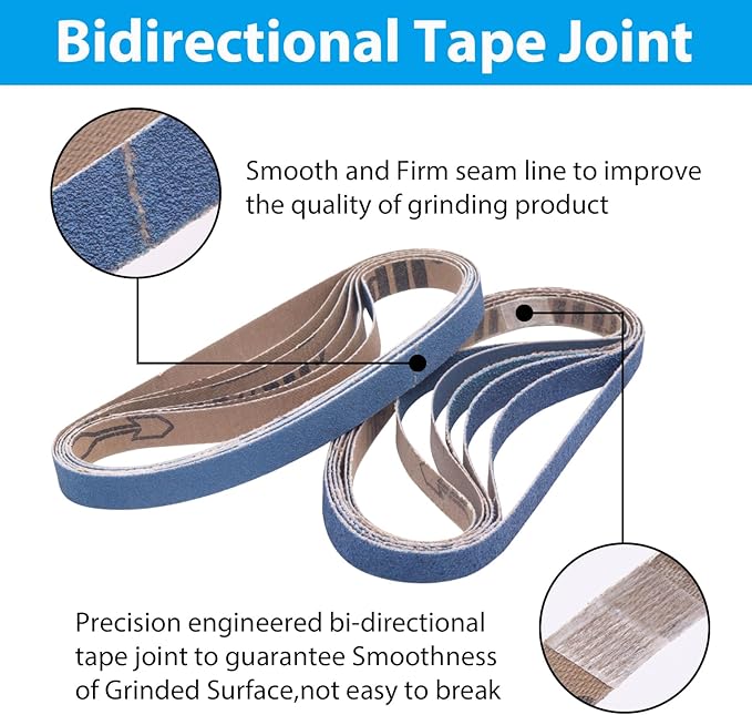 36 Pcs 3/8 x 13 Inch Zirconia Sanding Belts, 3/8 Inch x 13 Inch Belt Sander Paper, 6 Each of 40/60/80/100/120/240 Grits Belt Sander Sanding Belts for Metal