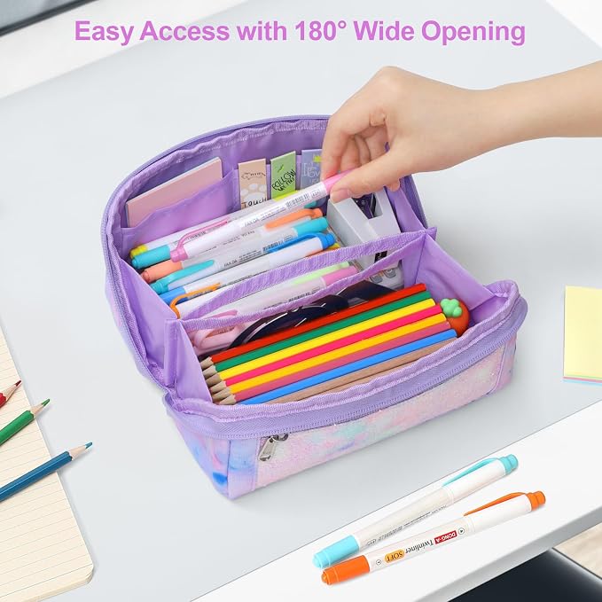 Large Pencil Case for Girls, Aesthetic Pencil Pouch for School, Wide Opening - Image 5