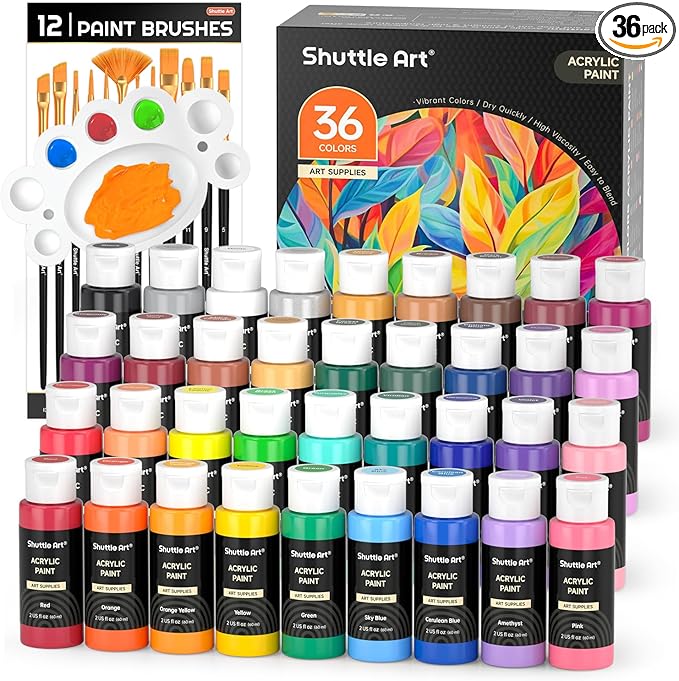 Shuttle Art Acrylic Paint, 36 Colors Acrylic Paint Set by ShuttleArt