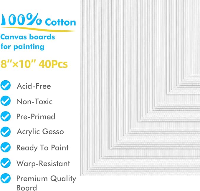 GOTIDEAL Bulk Canvas Boards for Painting, 8x10 inch Value Pack of 40, Gesso - Image 2