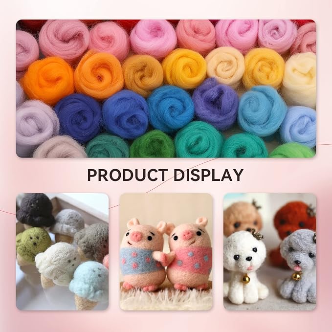 JUPEAN 96Pcs Needle Felting Wool 10.4 oz Wool Roving Yarn Needle Felting Kit - Image 8