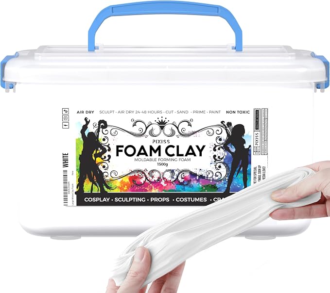 Pixiss Modeling Foam Clay, 1500g White – Premium Air Dry Sculpting Material by PIXISS
