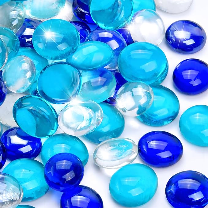 5LB Blue Mix Flat Glass Marbles by RUOJAS