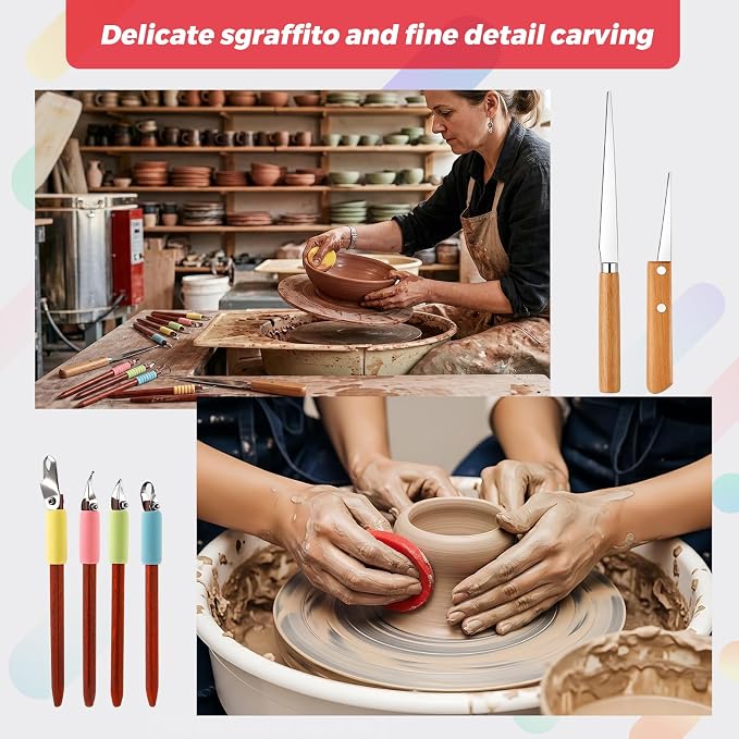 Leriton 8 Pack Pottery Carving Tool Set 5.9inch Sculpture Carving Scraper Tool - Image 5