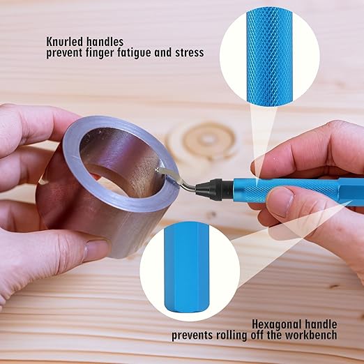 Deburring Tools,7pc,High Grade Swivel Blades,Metal Handle Deburr Tool for Metal, Resin, PVC Pipes, Copper, Plastic and 3D Printed,Hole Internal Chamfer Tool Removing Burr