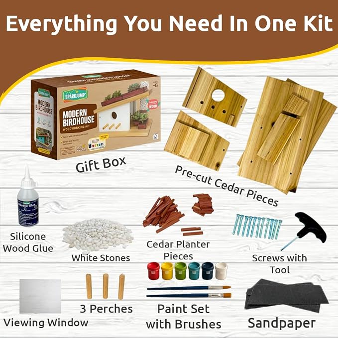 SparkJump Modern Birdhouse Woodworking Kit, Complete DIY Birdhouse - Image 2