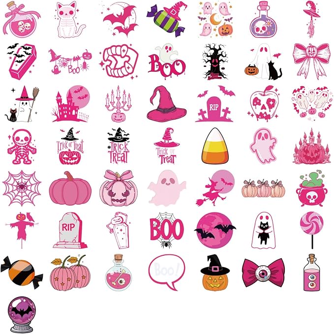 50 Pcs Clear PET Pink Halloween Stickers Decals - Image 2