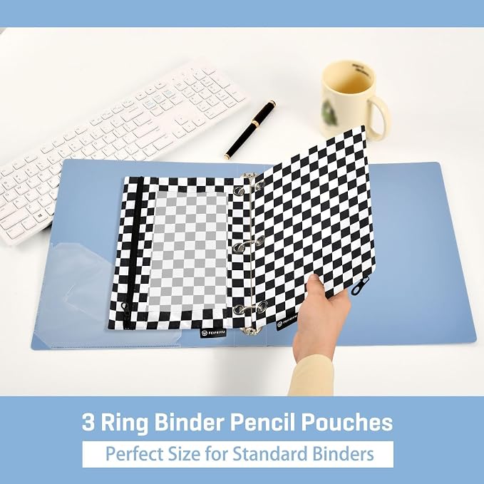 Black White Checkered Pattern Pencil Pouch - Image 4
