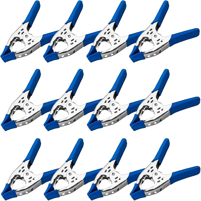 Lot of 12-6" inch Spring Clamp Large Super Heavy Duty Spring Metal Blue - 2.5 inch Jaw opening