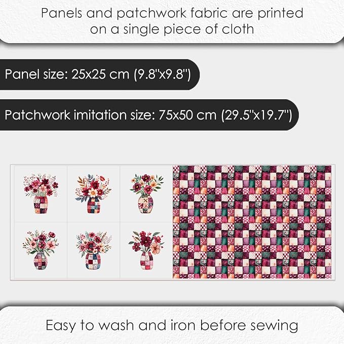 Cotton Satin Fabric Panel with Floral Patchwork Designs – 6 Printed Panels - Image 4