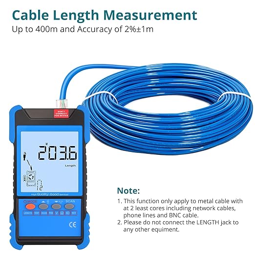 Network Cable Tester with NCV, Poe Cable Tracker Ethernet Cable Finder for Cable CAT5 CAT5e CAT6 Cat7 Cat8 Wire Tracker Test Fault Distance Location and Length Measurement for Telephone Line