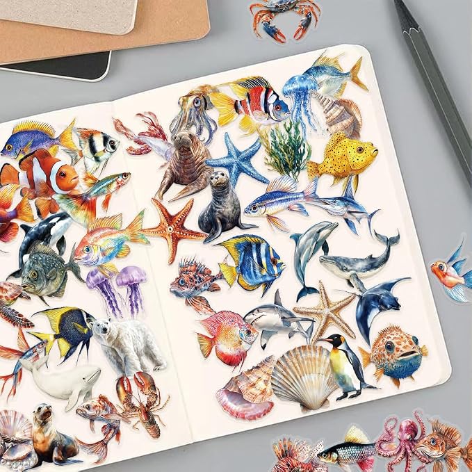 50PCS Clear Tropical Marine Life Ocean Stickers – Sea Animals, Polar Creatures - Image 7