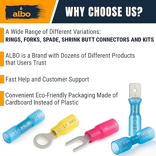250PCS Heat Shrink Ring Terminal Kit – Wire Terminal Connectors Assortment for 22-10 AWG, Waterproof Electrical Connectors Set – Tinned Copper Electrical Ring Terminals