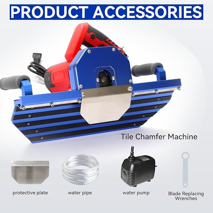 Electric 45 Degree Tile Chamfering Tool Professional Tile Bevel Cutter with 1400W High Strength Tile Chamfering Machine with 110V 4m Hose.Spraying System for Large Format Tile Ceramic Porcelain