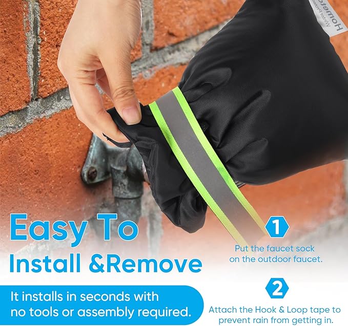 12Pack Outdoor Faucet Covers for Winter - 6.7"W x 8.3"H Hose Bib Covers for Winter Freeze Protection with Reflective strips Outside Spigot Pipe Reusable Waterproof Insulated backflow Cover,Black