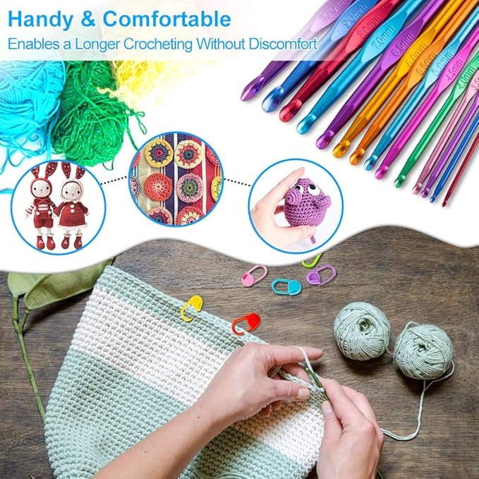 Vodiye 14 Sizes Crochet Hooks Set 2.0–10.0mm, Colorful Metal Crochet Needles - Image 2