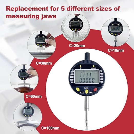 Digital Inner and Outer Radius Gauge with (10/20/30/60/100mm) Replaceable Measuring Claws,Radius Range: 5-700mm (0.2-27.5in), Measurement Range: displacements 0-12.7mm (0-0.5in)