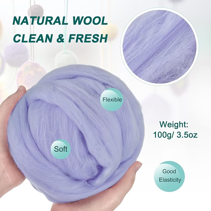 uxcell Needle Felting Wool, 3.5 Oz Nature Fibre Wool Yarn Roving - Image 2
