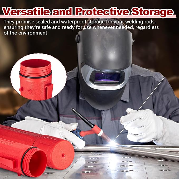 Zonon 2 Pcs Welding Rod Storage Tube 14 Inch Stick Welding Electrode Storage Tube Airproof Welding Rod Holder Waterproof Welding Rod Container for Welding Rod Canister(Red)