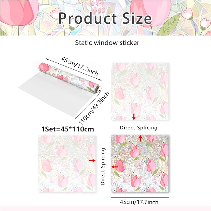 Window Film, Rainbow Window Privacy Film, Tulip Vine Double Sided Static Glass - Image 3