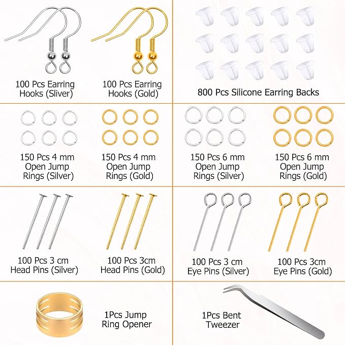 Hypoallergenic Earring Making Kit, modacraft 2000Pcs Earring Making Supplies Kit - Image 3