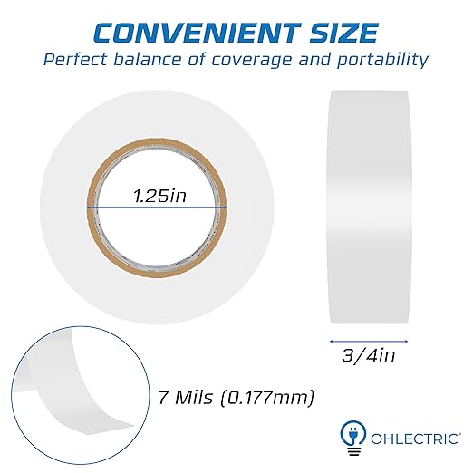 OHLECTRIC Professional Grade Vinyl Electrical Tape (10 Pack) White - 7 Mil Thick Flame-Retardant, Heat & Weather Resistant 3/4 Inch x 60 Feet | Ideal for Contractors & Electricians