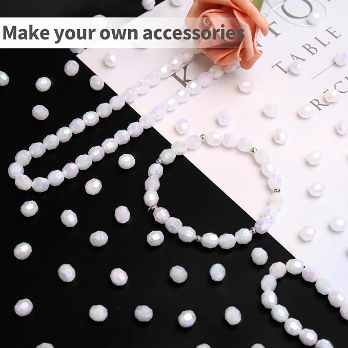 BONNY BOXX 500pcs 8mm Acrylic Faceted Round Crystal Beads White AB Loose Spacer - Image 4
