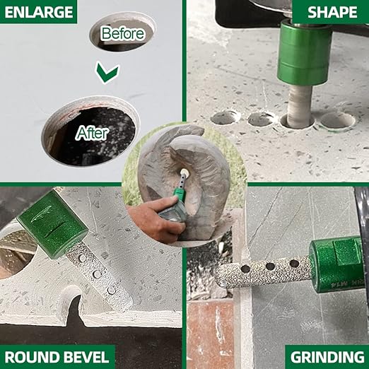 Diamond Core Drill Bits Kit - 10pcs 6/8/10/25/35/50/65mm+2" Beveling Chamfer Bit+1-3/8" Finger Milling Bit+Triangle Adapter to 5/8-11" Thread for Porcelain Ceramic Tile Granite Marble