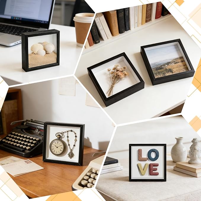 VOKOY 5 Pack 5" x 5" Shadow Box Frame, Small Wood Black Hollow Photo Frame - Image 4