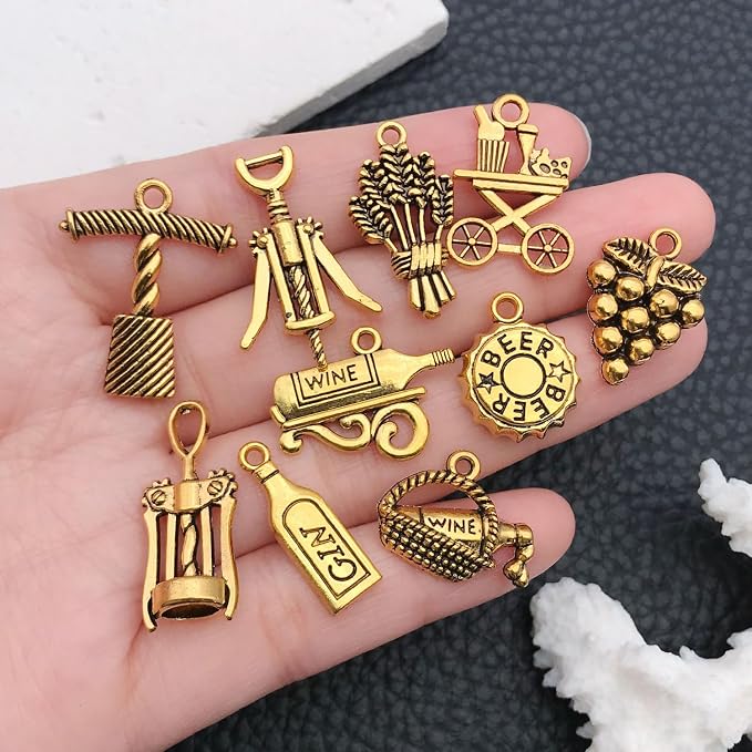 WOCRAFT 60pcs Antique Gold Wine Bracelet Charms - Image 2