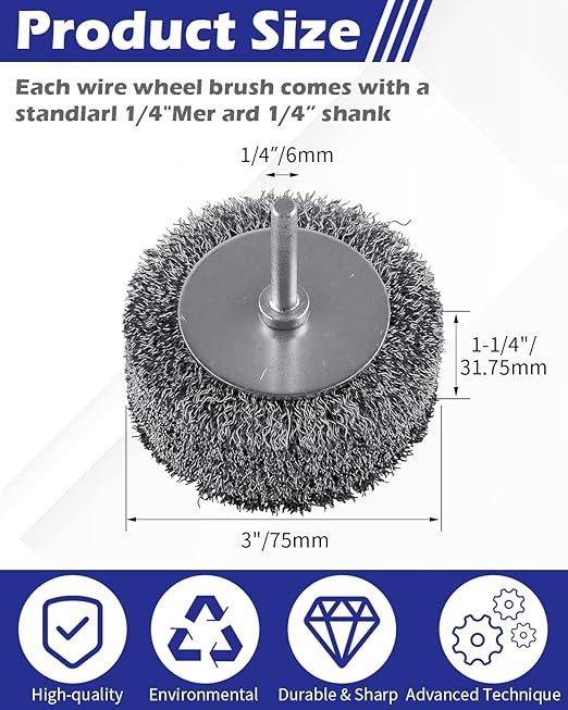 Rocaris 4 Pack Wire Brush for Drill Set,3 Inch Wire Wheel for Drill Attachments,Heavy Duty Wire Wheel Removal Paint Rust & Corrosion, 0.0118" Carbon Steel Wire, 1/4in Shank, 20000RPM