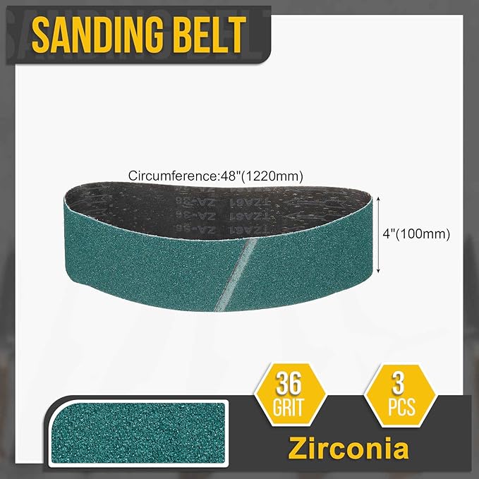 4 x 48 Inch Sanding Belt, 3 Pcs 36 Grit Zirconia Knife Sharpener Belts Work Sharpening for Belt Sander Knife Carving Tool Metal Working