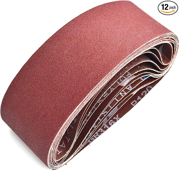 4 x 21 Inch Aluminum Oxide Sanding Belts, 2 Each of 40/80/120/150/240/400 Assorted Grits Abrasive Belts for Belt Sander, 12-Pack