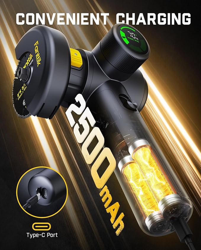 Fanttik M10 ACE Cordless Angle Grinder Brushless, 3 Inch Compact Cut Off Tool with LED Display, 3 Variable Modes, Double Security, Type-C Fast Charging, 10000RPM Mini Cutter with 4 Blades