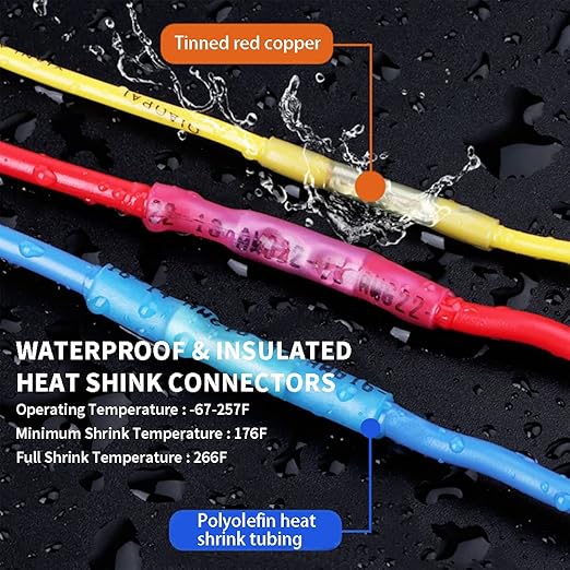 1000 Pcs Heat Shrink Butt Connectors, 16-14 AWG Waterproof Electrical Crimp Wire Splice for Marine, Cable, Wiring