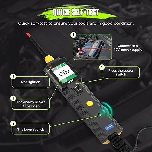 AUTOOL Automotive Circuit Tester Power Circuit Probe Tester Test Light Breaker Finder 0-70V AC DC Voltage Tester for 12V 24V Vehicle, with Voltmeter&Illumination, Component Activation/Continuity Test